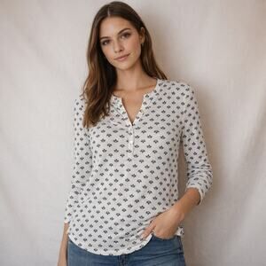 H&M Henley Tunic 3/4 Sleeves - White & Black - Size XS